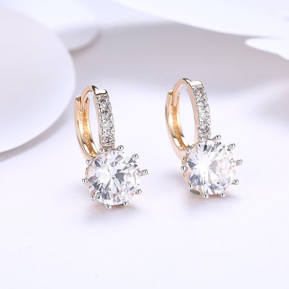 10 Prong Brilliant Round Cut Huggie Earring in Goldtone with  Crystals