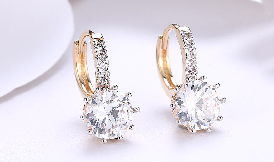Goldtone Tone  White Sapphire Starburst Design Lever back Earrings