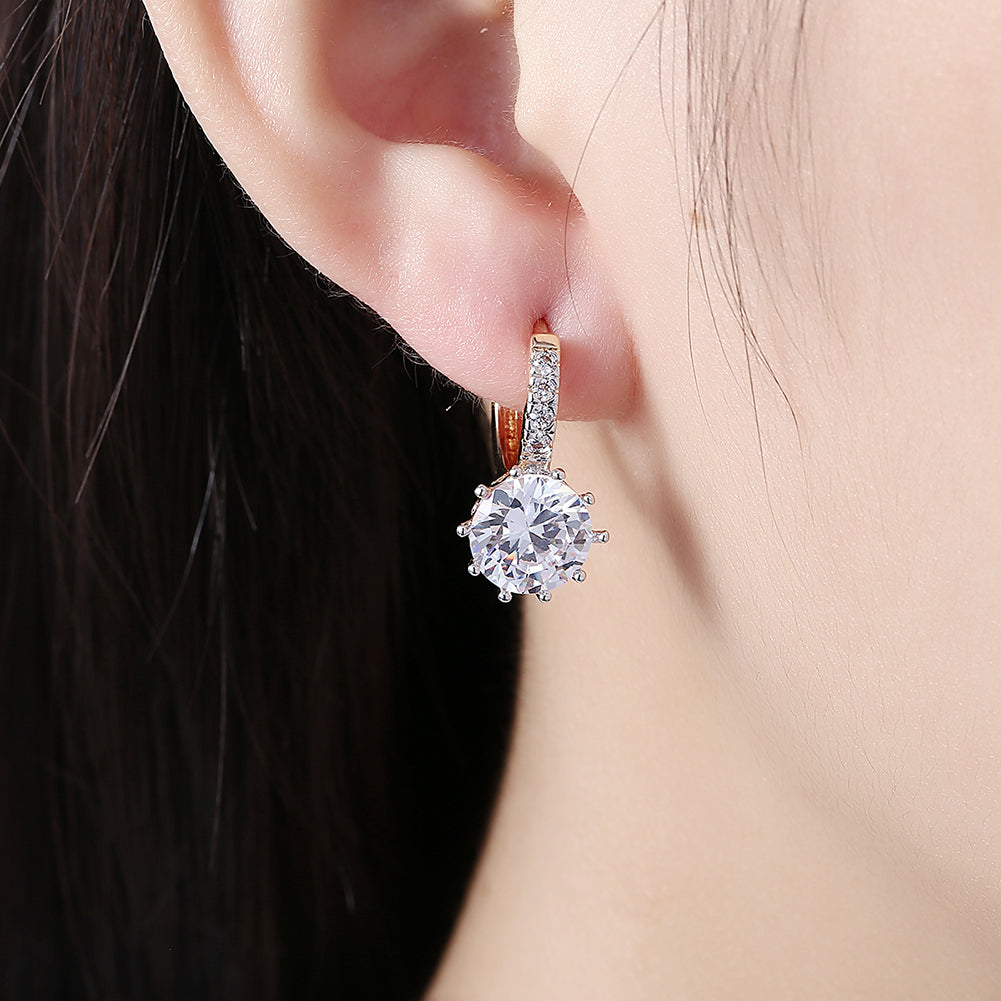 10 Prong Brilliant Round Cut Huggie Earring in Goldtone with  Crystals