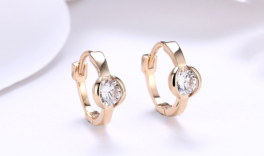 Goldtone Tone  Sleek White  Circular Clip On Earrings