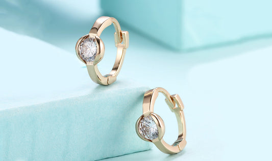 Goldtone Tone  Sleek White Sapphire Circular Clip On Earrings