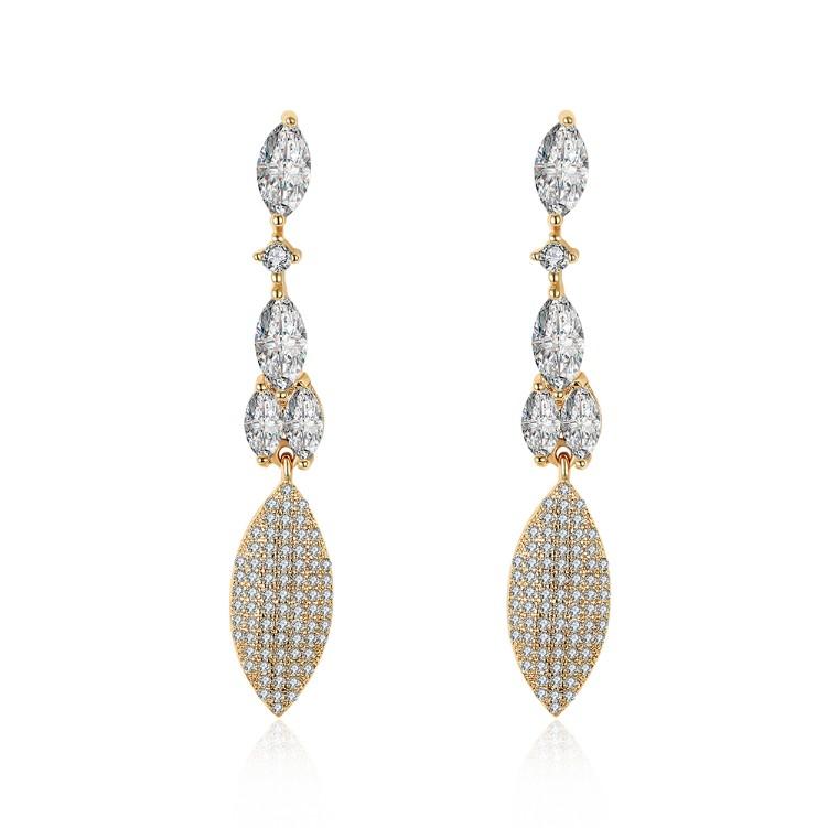 Swarovski Crystal Micro-Pav'e Dangling Pear Shaped Earrings Set in Goldtone - Riakoob Jewelry www.goldennycjewelry.com fashion jewelry for women