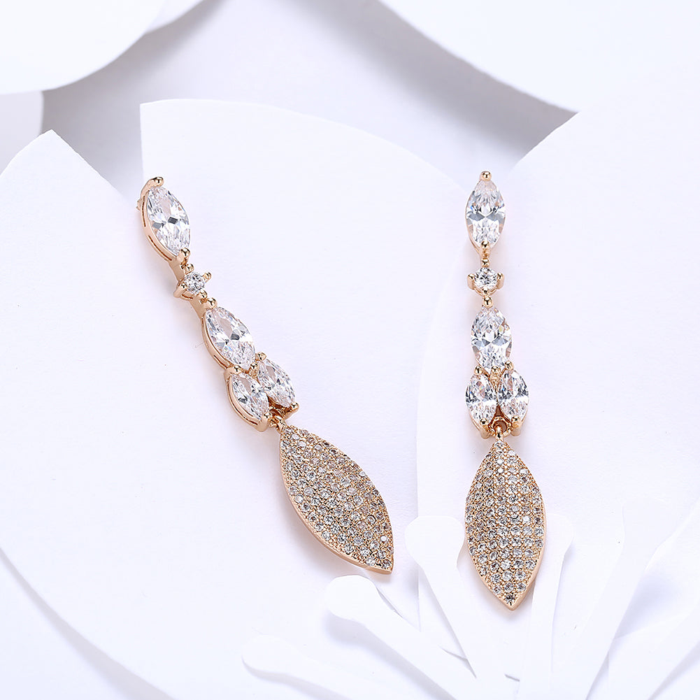 2.00 Ct Pear Cut Marquise Drop Earring in Goldtone with  Crystals