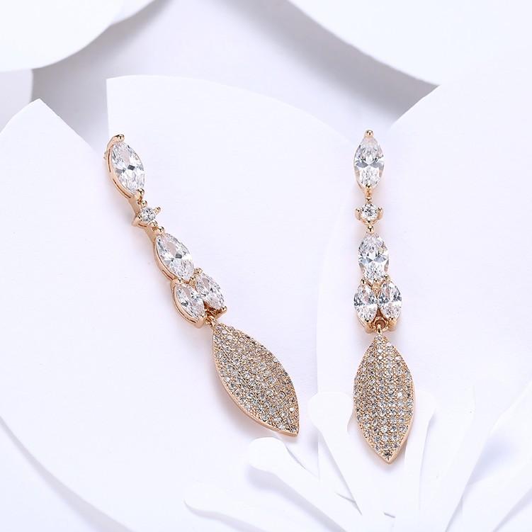 Swarovski Crystal Micro-Pav'e Dangling Pear Shaped Earrings Set in Goldtone - Riakoob Jewelry www.goldennycjewelry.com fashion jewelry for women