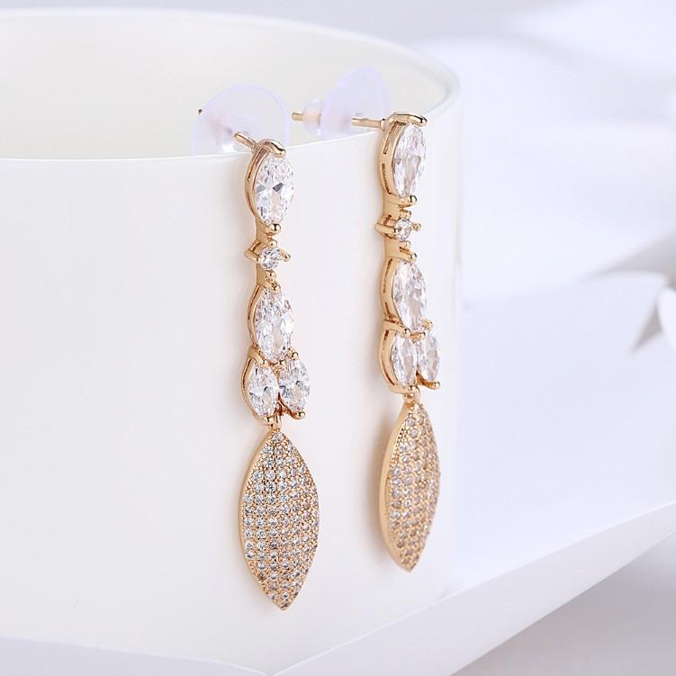 Swarovski Crystal Micro-Pav'e Dangling Pear Shaped Earrings Set in Goldtone - Riakoob Jewelry www.goldennycjewelry.com fashion jewelry for women