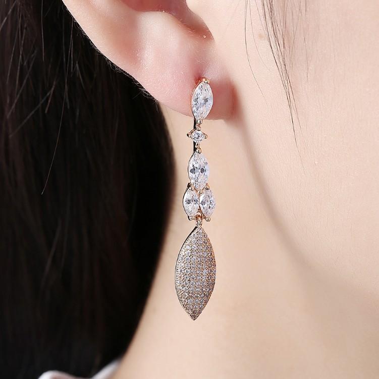 Swarovski Crystal Micro-Pav'e Dangling Pear Shaped Earrings Set in Goldtone - Riakoob Jewelry www.goldennycjewelry.com fashion jewelry for women