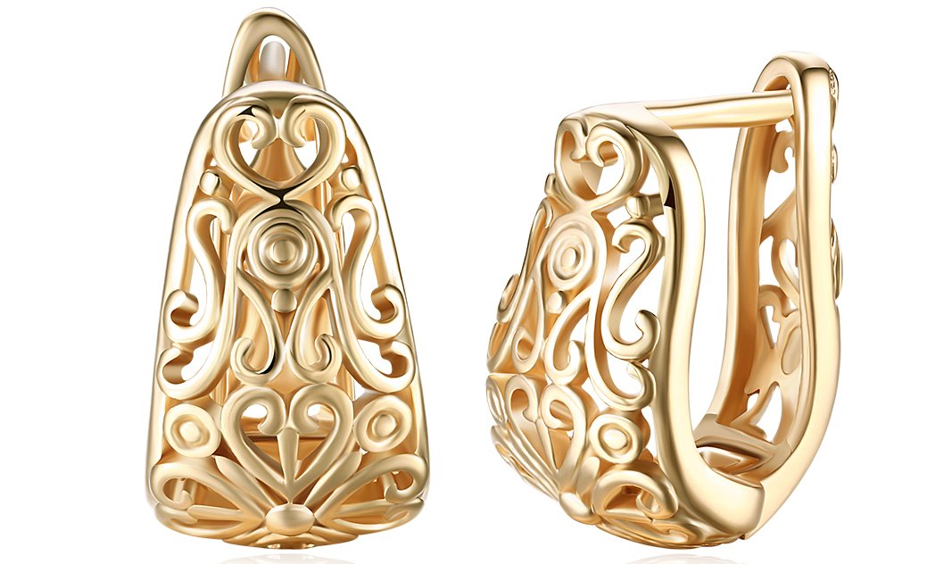 Goldtone Tone  Filigree Laser Cut Clip On Earrings ITALY Design