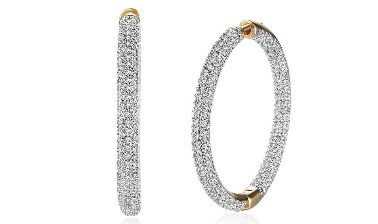 Goldtone Tone  London Inspired Elements Pav'e Circular Hoop Earrings- Two Options ITALY Design
