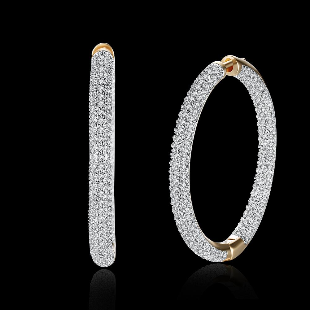 Pave Halo Disc Necklace & Pave Hoop Earring made With Luxe Crystals with Luxe Box - Goldtone ITALY Design