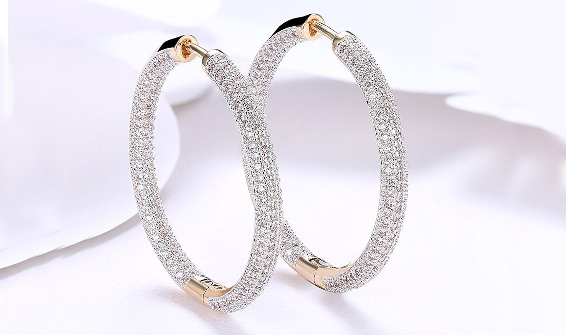 Goldtone Tone  London Inspired Elements Pav'e Circular Hoop Earrings- Two Options ITALY Design