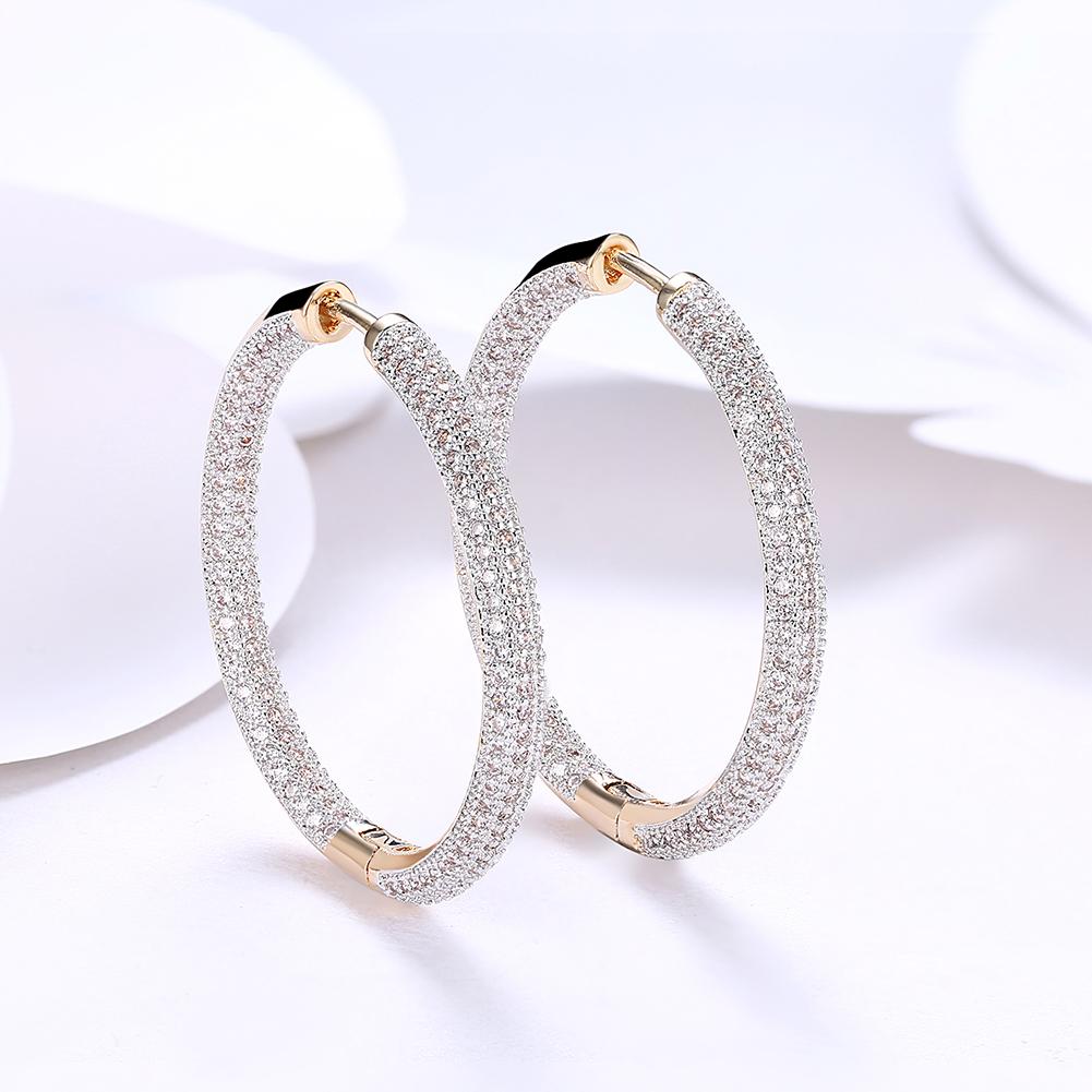 Pave Halo Disc Necklace & Pave Hoop Earring made With Luxe Crystals with Luxe Box - Goldtone ITALY Design