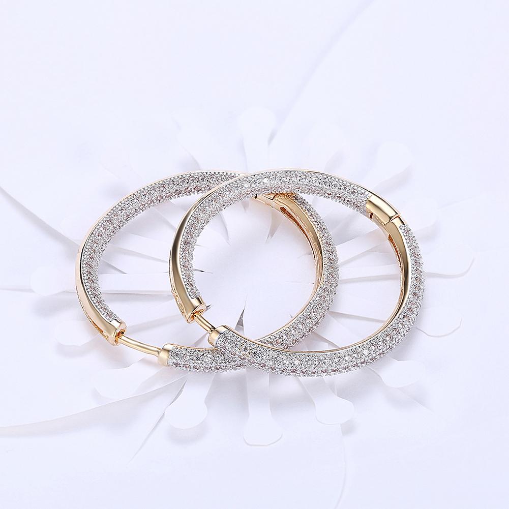 Pave Halo Disc Necklace & Pave Hoop Earring made With Luxe Crystals with Luxe Box - Goldtone ITALY Design