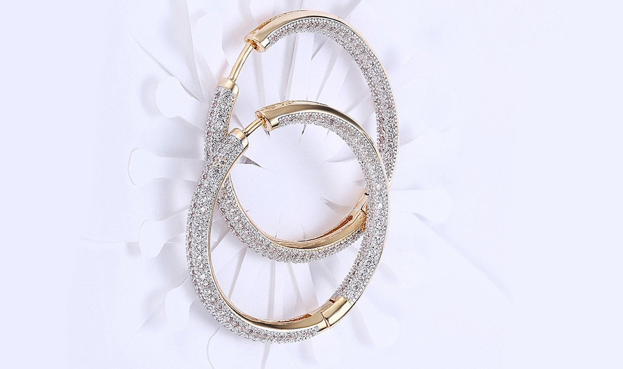 Goldtone Tone  London Inspired Elements Pav'e Circular Hoop Earrings- Two Options ITALY Design