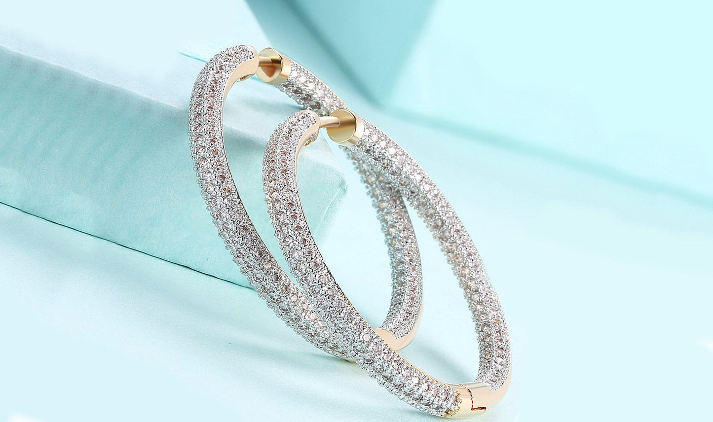 Goldtone Tone  London Inspired Elements Pav'e Circular Hoop Earrings- Two Options ITALY Design