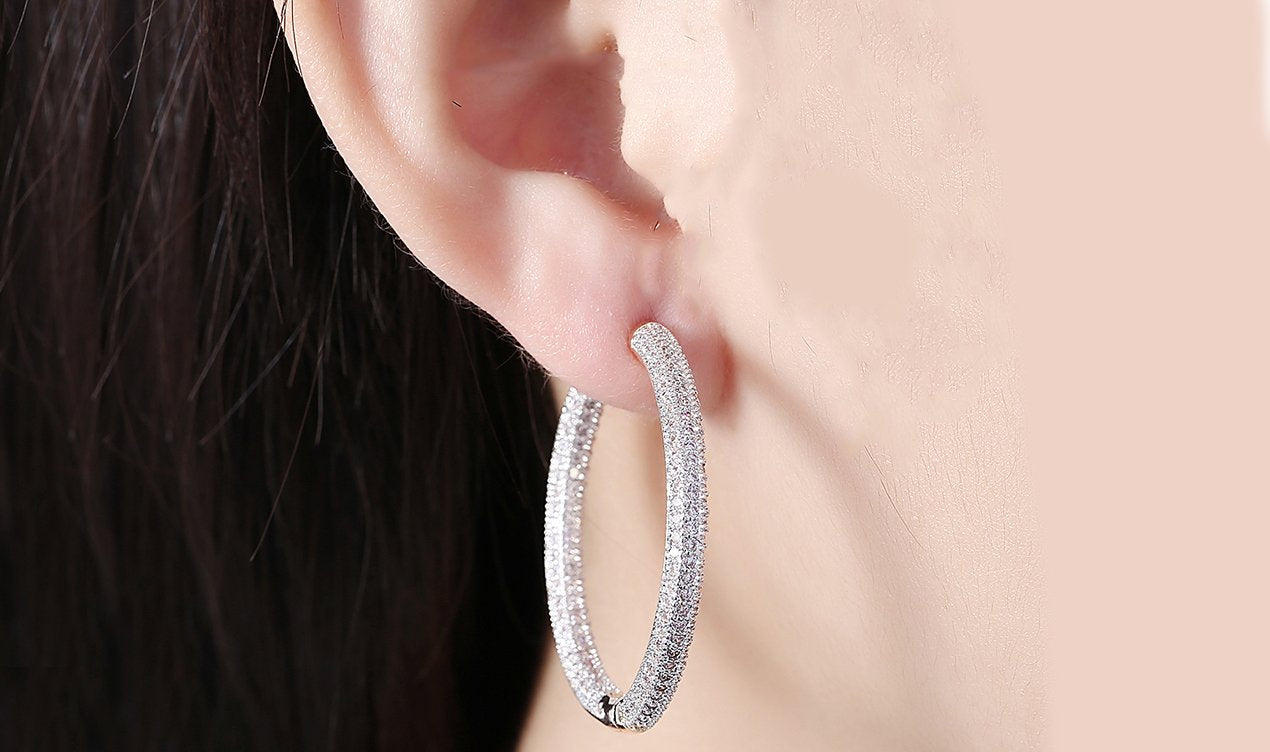 Goldtone Tone  London Inspired Elements Pav'e Circular Hoop Earrings- Two Options ITALY Design