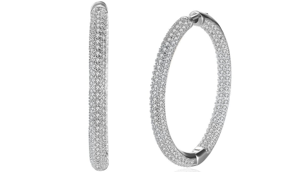 Goldtone Tone  London Inspired Elements Pav'e Circular Hoop Earrings- Two Options ITALY Design