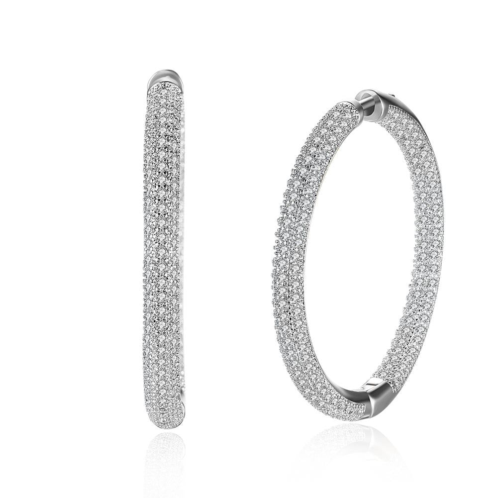 Pave Halo Disc Necklace & Pave Hoop Earring made With Luxe Crystals with Luxe Box - Goldtone ITALY Design