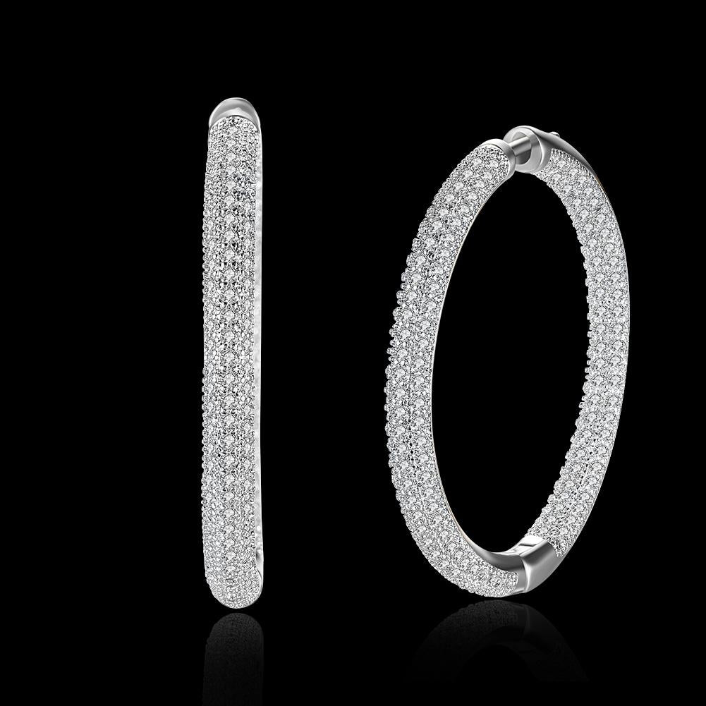 Pave Halo Disc Necklace & Pave Hoop Earring made With Luxe Crystals with Luxe Box - Goldtone ITALY Design