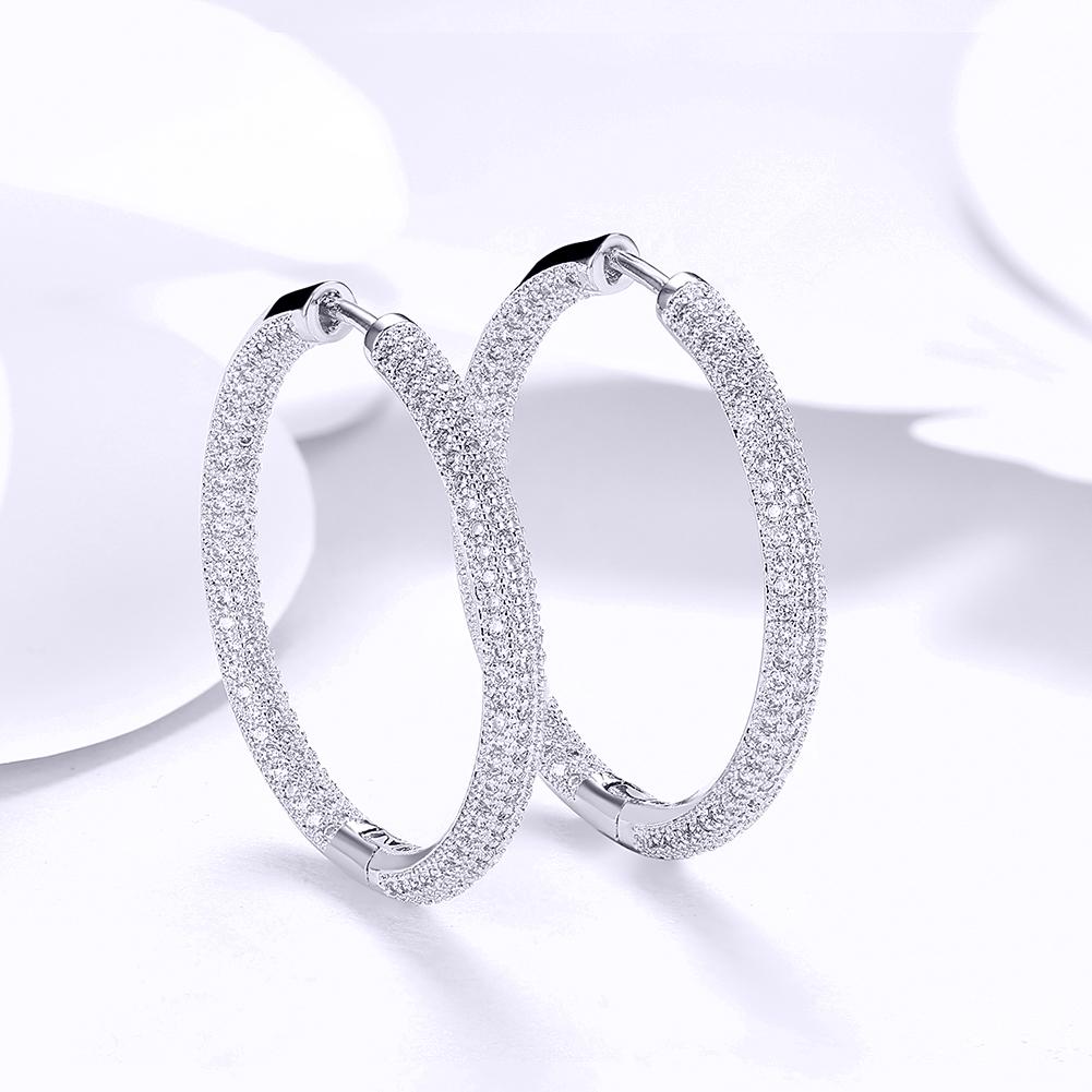 Pave Halo Disc Necklace & Pave Hoop Earring made With Luxe Crystals with Luxe Box - Goldtone ITALY Design