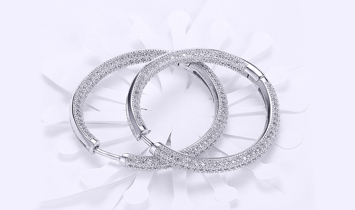 Goldtone Tone  London Inspired  Elements Pav'e Circular Hoop Earrings- Two Options