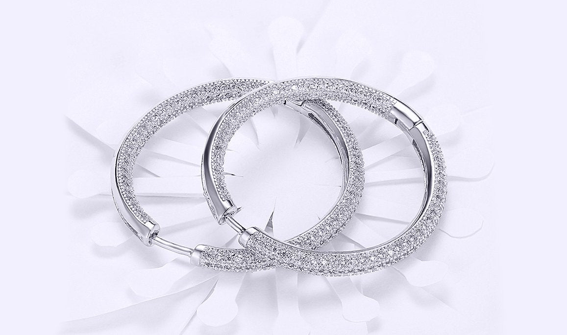 Goldtone Tone  London Inspired Elements Pav'e Circular Hoop Earrings- Two Options ITALY Design