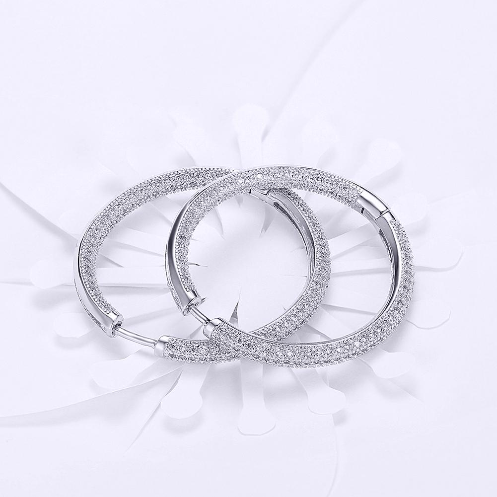 Pave Halo Disc Necklace & Pave Hoop Earring made With Luxe Crystals with Luxe Box - Goldtone ITALY Design