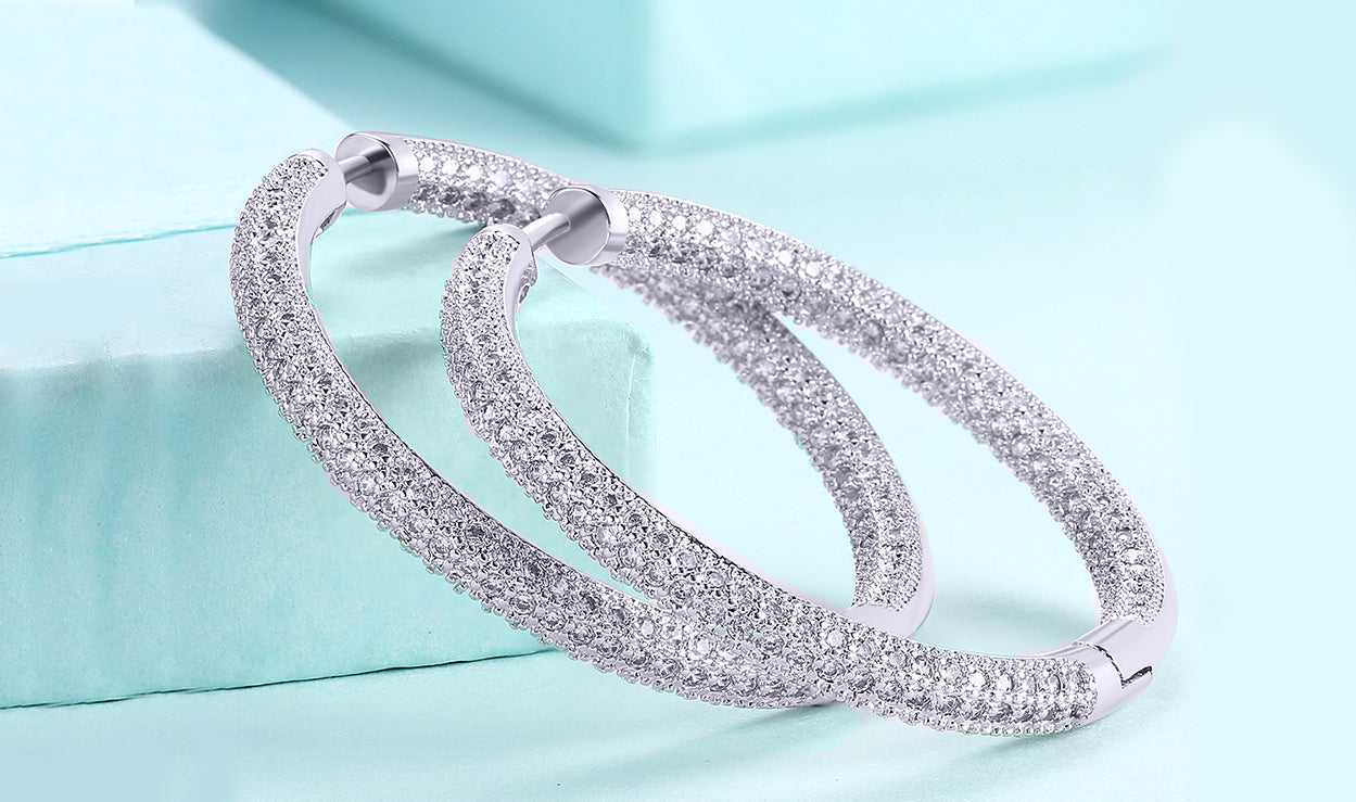 Goldtone Tone  London Inspired  Elements Pav'e Circular Hoop Earrings- Two Options