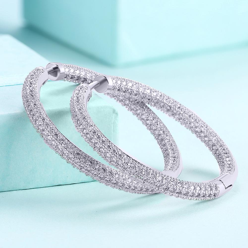 Pave Halo Disc Necklace & Pave Hoop Earring made With Luxe Crystals with Luxe Box - Goldtone ITALY Design