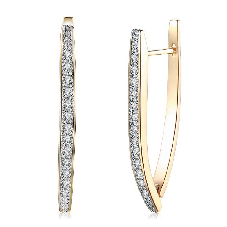Swarovski Crystal Micro-Pav'e Curved Huggie Earrings Set in Goldtone - Riakoob Jewelry www.goldennycjewelry.com fashion jewelry for women