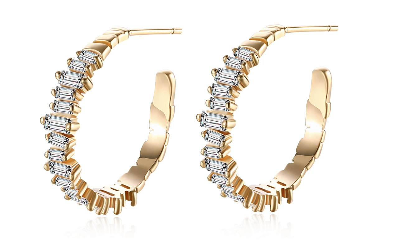 Goldtone Tone  Emerald Cut Asymmetrical Elements Earrings ITALY Design