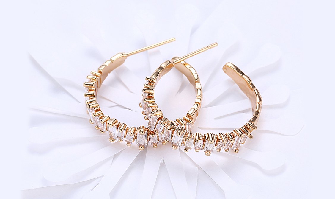 Goldtone Tone  Emerald Cut Asymmetrical Elements Earrings ITALY Design