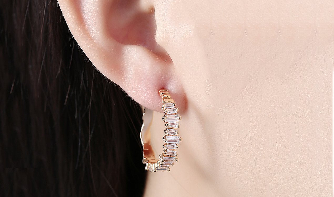 Goldtone Tone  Emerald Cut Asymmetrical Elements Earrings ITALY Design