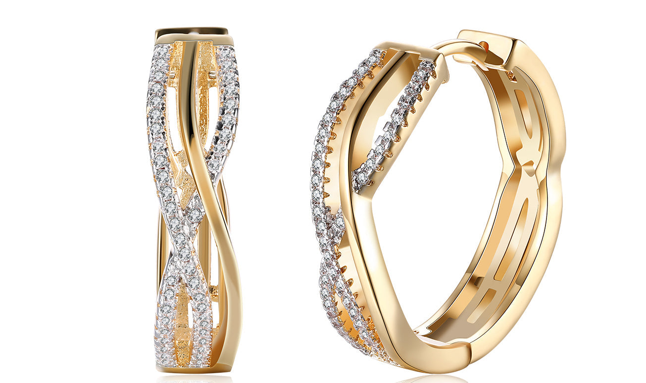 Goldtone Tone  White Sapphire Twisted Abstract Clip On Earrings