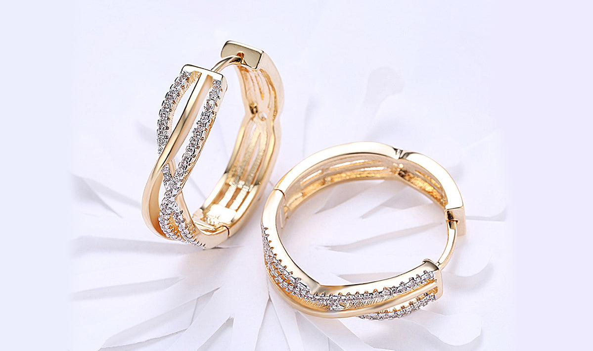 Goldtone Tone  White  Elements Twisted Abstract Clip On Earrings