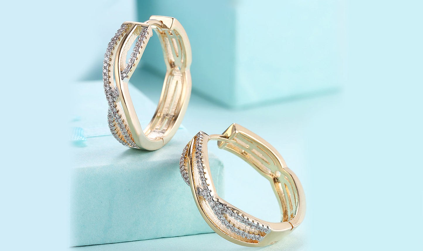Goldtone Tone  White  Elements Twisted Abstract Clip On Earrings