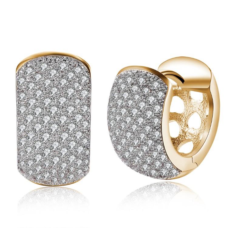 Swarovski Crystal Micro Pav'e Thick Cut Round Huggies Set in Goldtone - Riakoob Jewelry www.goldennycjewelry.com fashion jewelry for women