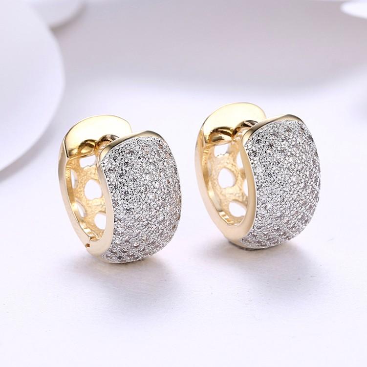 Swarovski Crystal Micro Pav'e Thick Cut Round Huggies Set in Goldtone - Riakoob Jewelry www.goldennycjewelry.com fashion jewelry for women