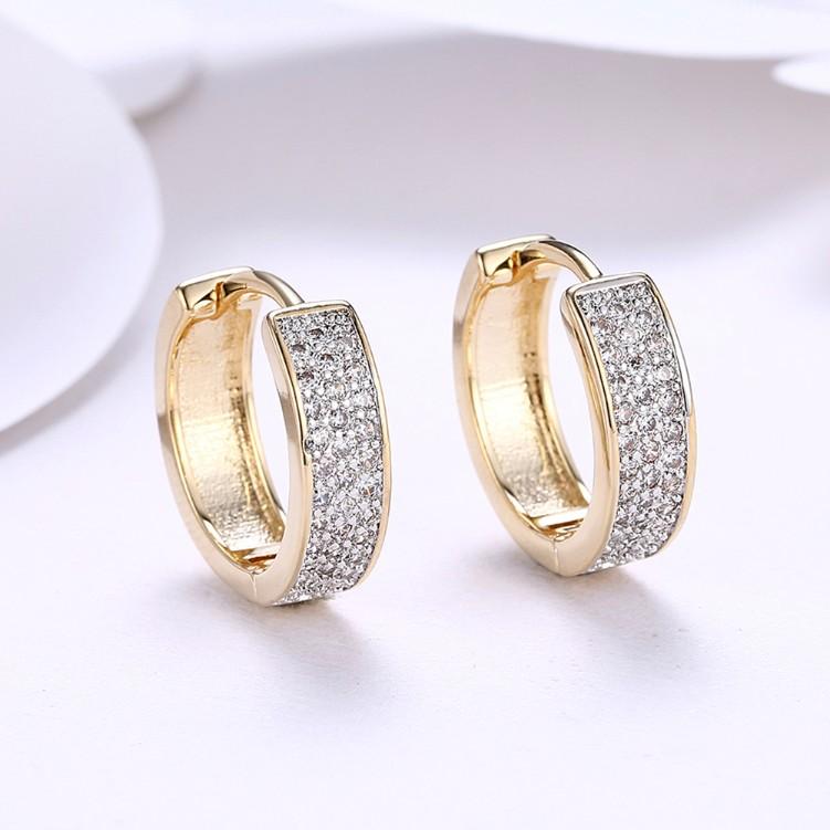 Swarovski Crystal Micro Pav'e Classic Huggies Set in Goldtone - Riakoob Jewelry www.goldennycjewelry.com fashion jewelry for women