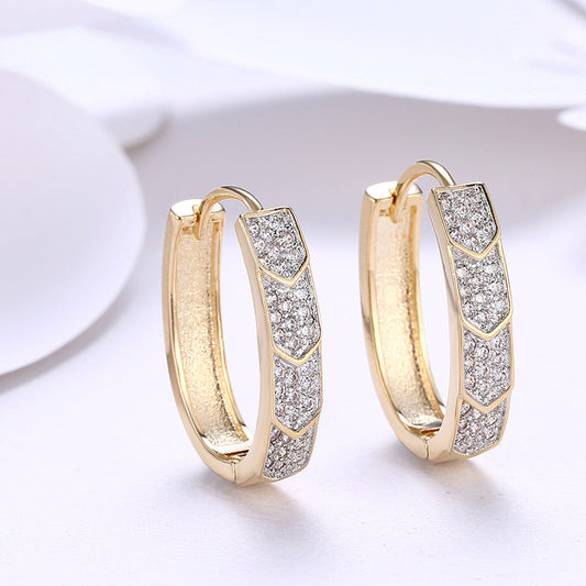 V Cut Pave Connecting Huggie Earring in Goldtone