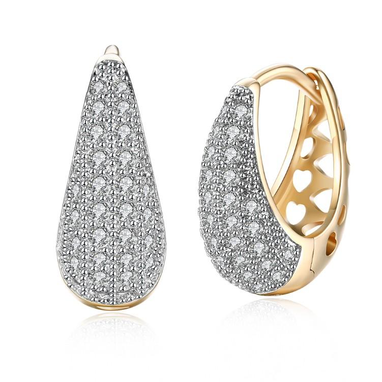 Swarovski Crystal Micro-Pav'e Pear Shaped Teardrop Huggies Set in Goldtone - Riakoob Jewelry www.goldennycjewelry.com fashion jewelry for women