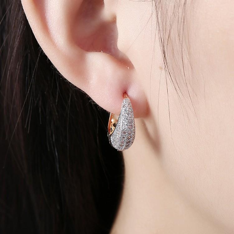 Swarovski Crystal Micro-Pav'e Pear Shaped Teardrop Huggies Set in Goldtone - Riakoob Jewelry www.goldennycjewelry.com fashion jewelry for women