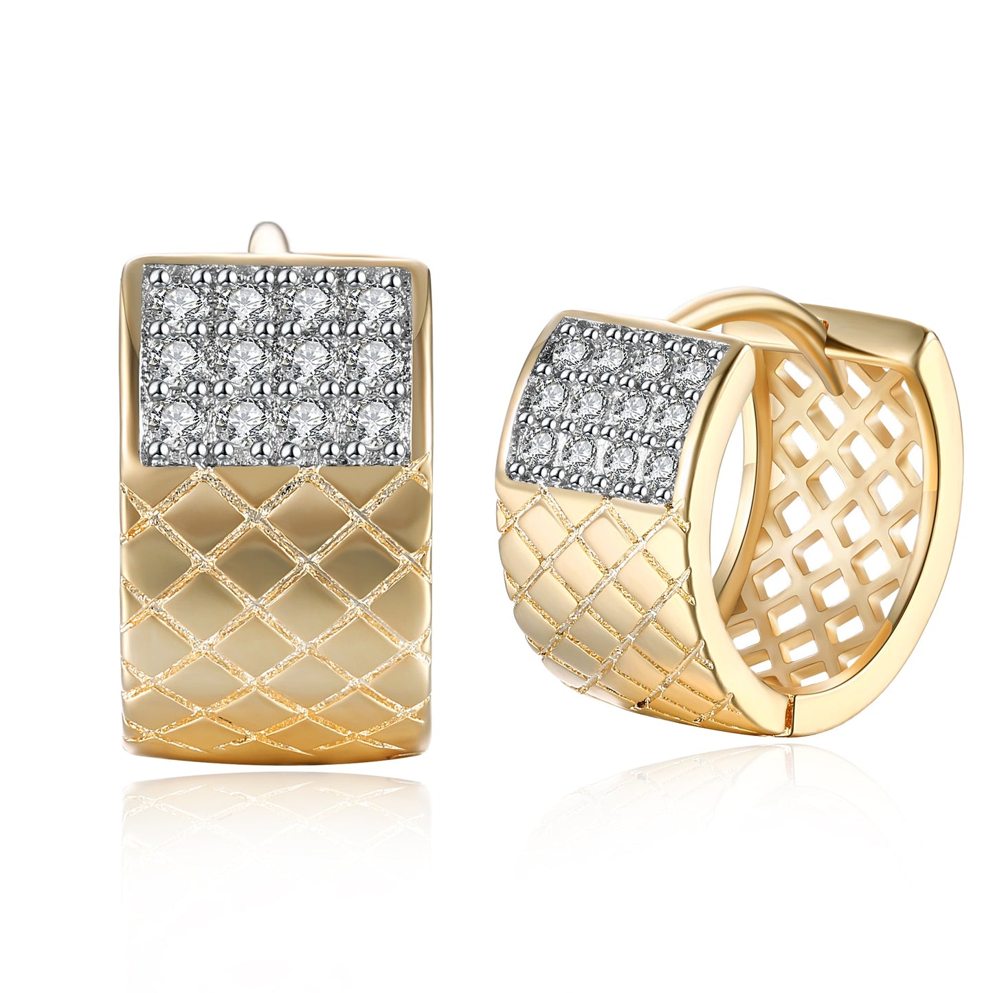 Diamond X Cut Half Huggie Earring in Goldtone