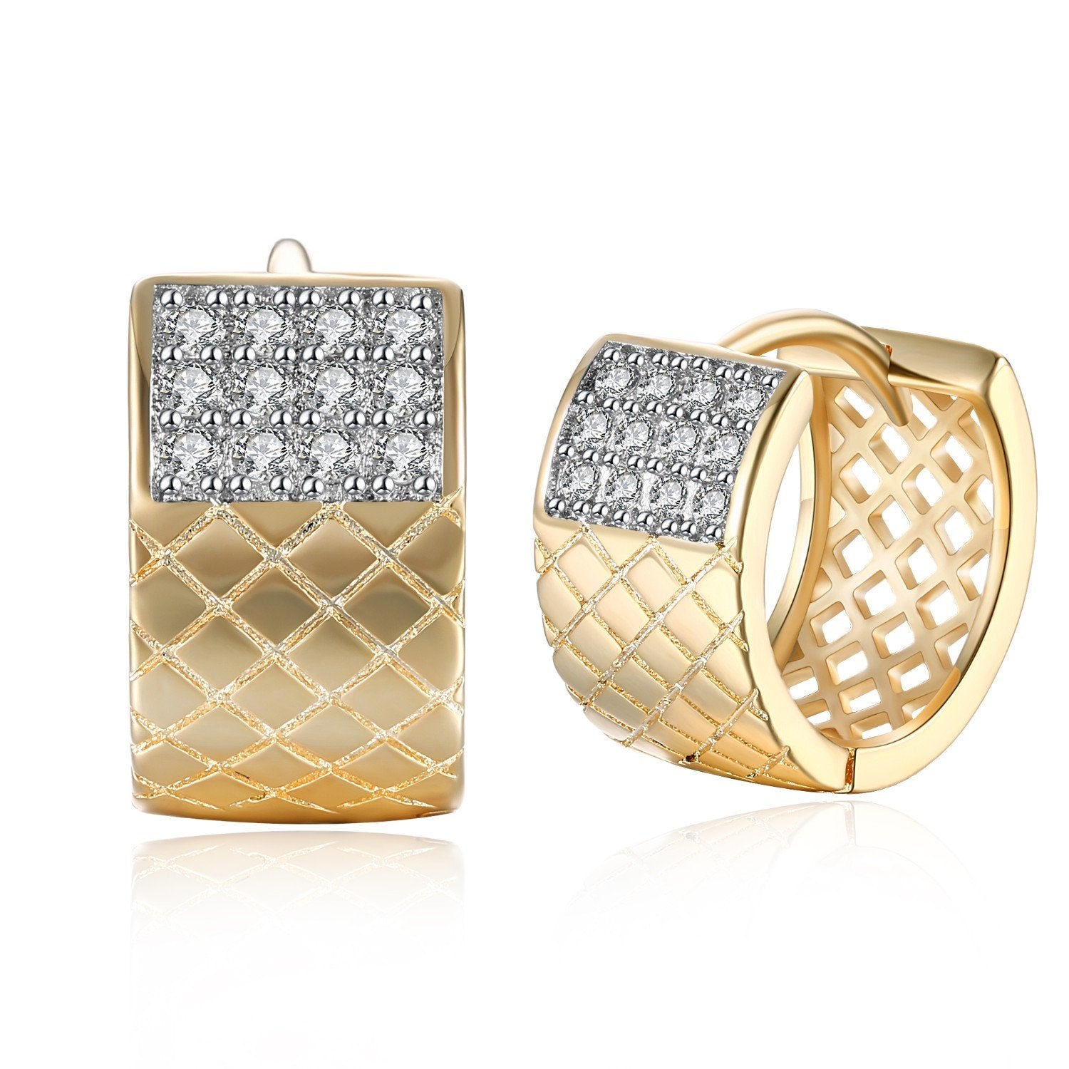 Twelve Stone Swarovski Crystal Criss-Cross Huggies Set in Goldtone - Riakoob Jewelry www.goldennycjewelry.com fashion jewelry for women