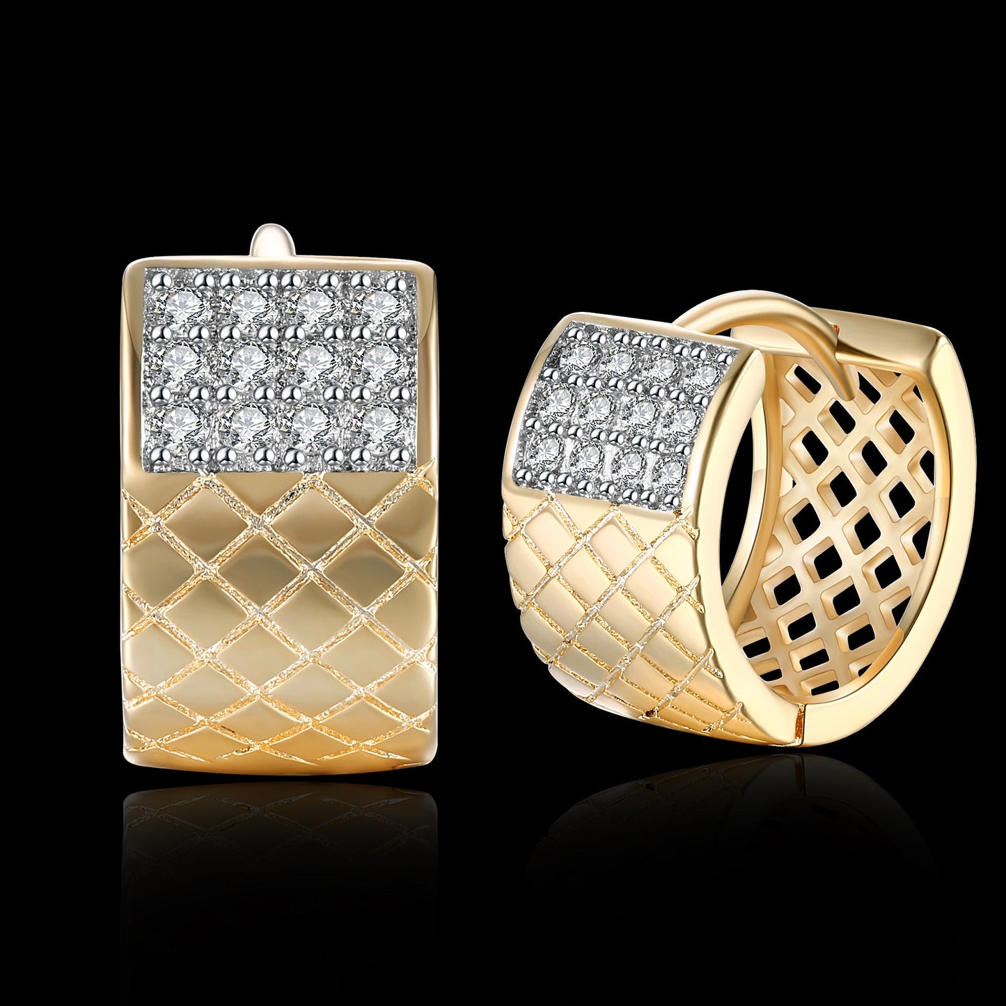 Diamond X Cut Half Huggie Earring in Goldtone