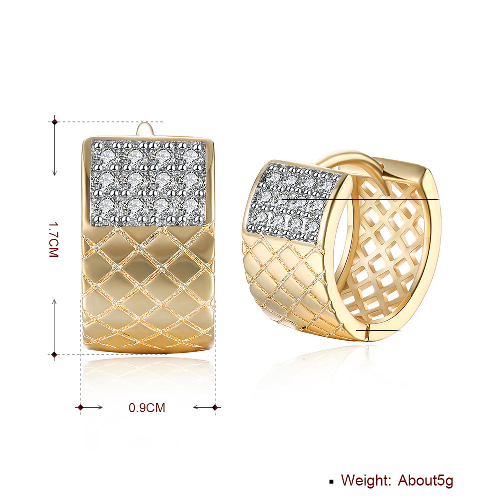 Diamond X Cut Half Huggie Earring in Goldtone