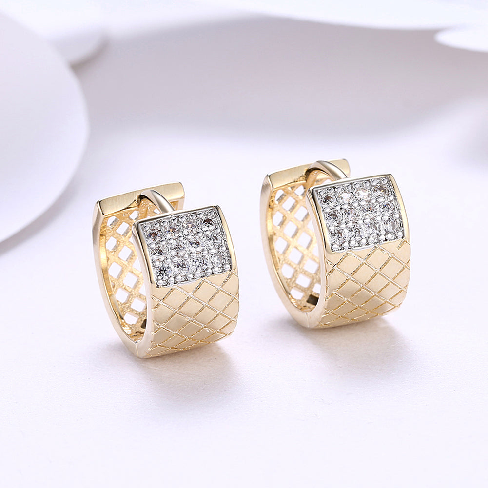 Diamond X Cut Half Huggie Earring in Goldtone