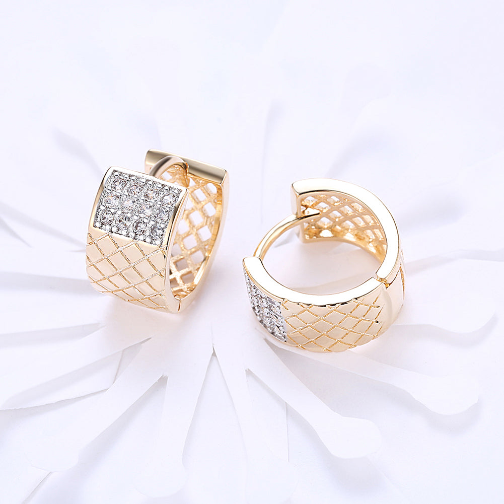 Diamond X Cut Half Huggie Earring in Goldtone
