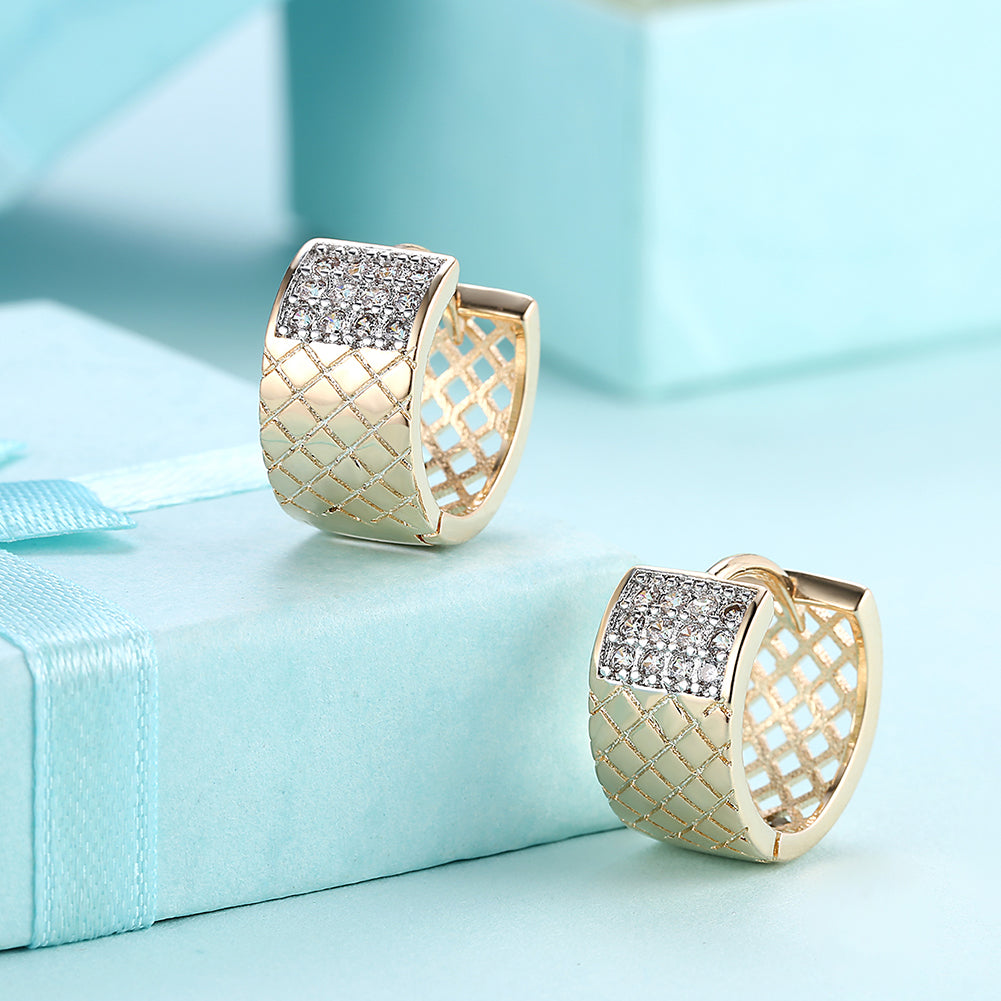 Diamond X Cut Half Huggie Earring in Goldtone