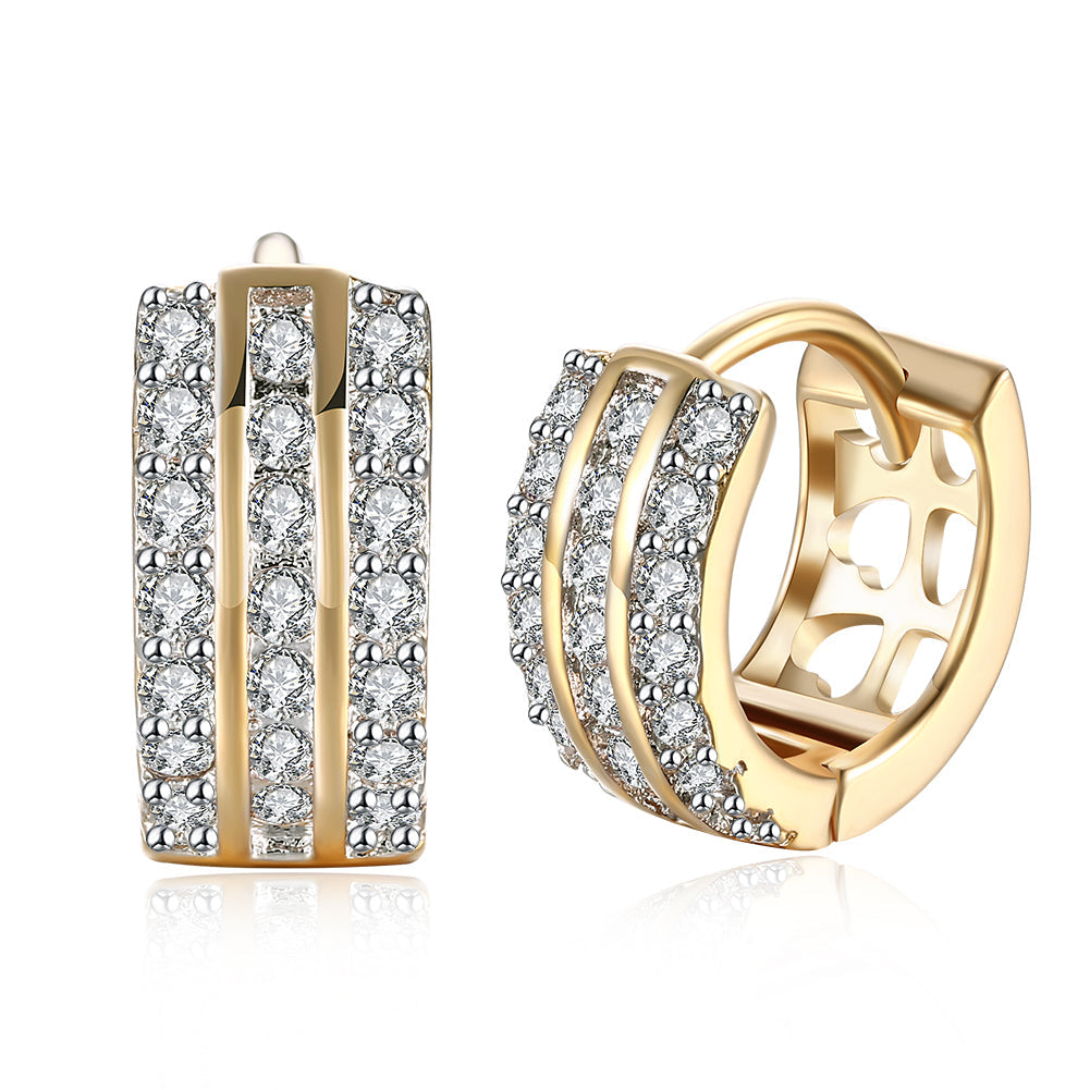 Triple Row Pave Huggie Earring in Goldtone