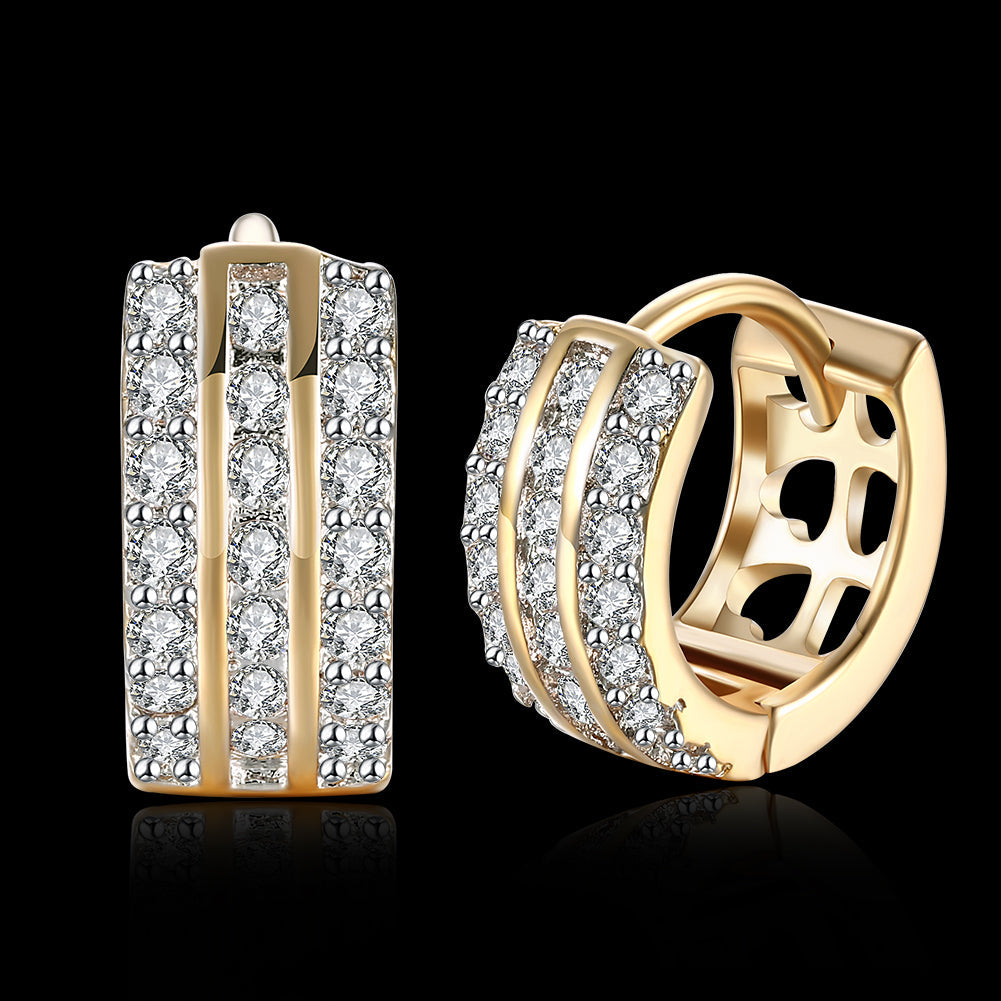 Triple Row Pave Huggie Earring in Goldtone